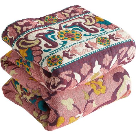 Couvre-lit bohème - 100 % coton - Couverture double face - En mousseline - 230 x 250 cm - Couverture douillette de canapé et de lit - Couverture patchwork - Couverture (1/5)