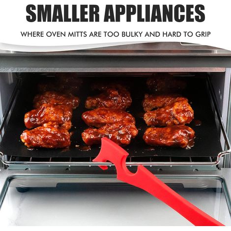 Barre anti-brûlure pour four avec poignée plus longue, outil de poussée-traction en silicone pour grille de four, compatible avec les friteuses à air chaud et les fours à convection. Accessoires de cu (1/5)
