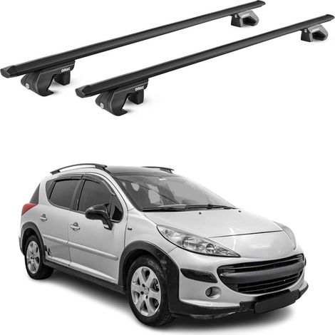 OMAC Dachträger Aluminium TÜV geprüft für Peugeot 207 Kombi 2006-2012 – Für Standard Dachreling – T Nut – Max 90 kg – 2 Schlösser Schwarz (1/5)