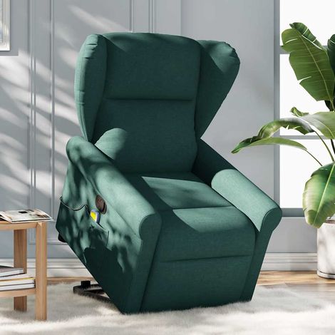 Maison Exclusive - Poltrona Alzapersona Massaggiante Verde Scuro in Tessuto (1/5)