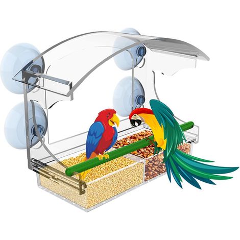 Mangiatoia per uccelli con potenti ventose, spazio trasparente per una facile visualizzazione e due scomparti per aggiungere diversi alimenti, mangiatoia per uccelli da esterno, adatta per cardinali, (1/5)