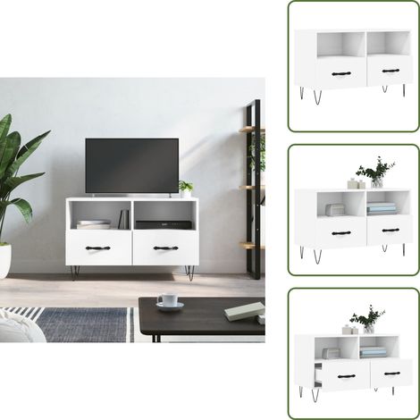 TV-Schrank Weiß 80x36x50 cm Holzwerkstoff - TV Schrank - Fernsehtisch - Holzwerkstoff - Weißer TV Stand - Wohnzimmermöbel (1/5)