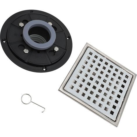 Drain de sol de douche carré en acier inoxydable 304, haut débit avec bride, couvercle de grille amovible pour salle de bains brossé (1/2)