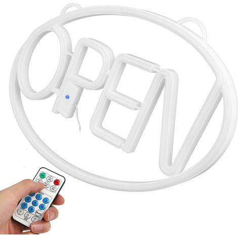 Enseigne lumineuse LED néon « Ouvert » avec télécommande, idéale pour décorer une vitrine ou une fenêtre pendante pour Noël. (1/5)