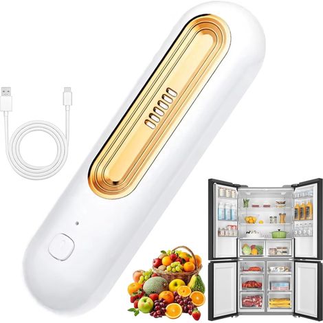 Deodorante per frigorifero ricaricabile, portatile e riutilizzabile, elimina gli odori, purifica l'aria, ideale per auto, armadi, guardaroba e scarpe da ginnastica. 2 pezzi, colore oro. (1/5)