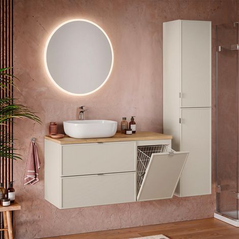 Conjunto de muebles con lavabo individual 120cm cesto de ropa y columna Alba Cachemira (1/5)