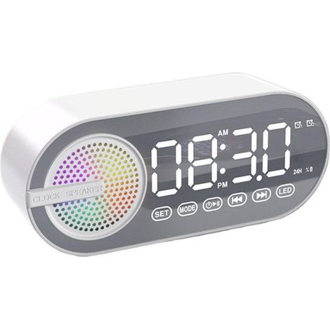 Wecker mit kabellosem Bluetooth-Lautsprecher – RGB – USB – LED-Spiegel – Digitaluhr – Weiß