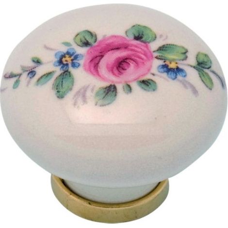 POMOLO PER MOBILI 'TONDO' base oro luc. / fondo bianco / decoro N.31