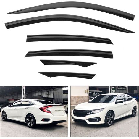 Lot de 6 déflecteurs de pluie et de soleil noirs pour vitres de Honda Civic (à partir de 2016) (1/5)