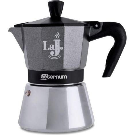Aeternum, LaJ Espresso Induction, Caffettiera 3 Tazze, Alluminio e Acciaio Inox, Grigio e Nero