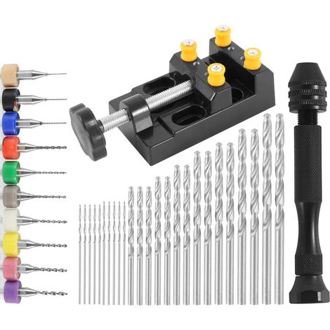 37 Pièces Mini perceuse modelisme à Main, Précision Pin Vise en Aluminium, mini-forets PCB de 0,3-1,2 mm Foret Fraise Twist 0,5-3,0mm, Outils de Forage à Main pour DIY sculpture bois (1/5)