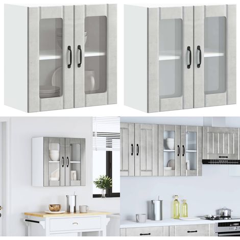 vidaXL Küchen-Hängeschrank mit Glastür Lucca Betongrau Holzwerkstoff (1/5)