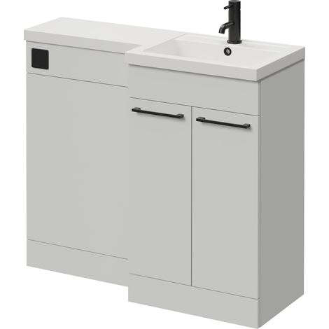 Napoli 390 Gloss Grey Pearl 1000mm 2 Door Vanity Unit Toilet Suite with Right Hand Square Lucia Basin - 1000mm - Matt Black 160mm HandleWithout Kingston Toilet Pan