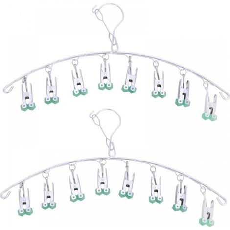 Vert 2Pcs Cintre de séchage en Acier Inoxydable, Suspension Séchage Rack avec 8 Pinces pour sous-vêtements, Chaussettes, enlève Rapidement Les vêtements du Cintre (1/4)