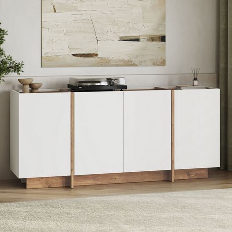 Sideboard weiß mit Kiefer Melamin Lowen 180x45x80 cm
