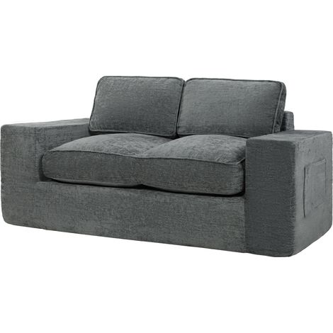 Canapé 2 Places en Chenille, Canapé de Salon 156 cm, Assise et Accoudoirs Larges Rembourrées, 2 Oreillers, Gris (1/5)