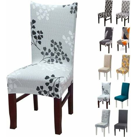 Housse de Chaise, 6 Pieces Extensible Amovible Lavable Moderne Couverture de Chaise pour Salle à Manger Slipcover-Décoration Bouquet de Mariage, Hôtel, Restaurant(Feuilles Grises),de DEBUNS (1/5)