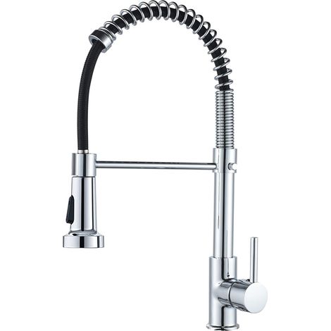 Robinet de cuisine ressort à poignée unique avec douchette extractible mitigeur d'évier Chrome laiton (1/4)