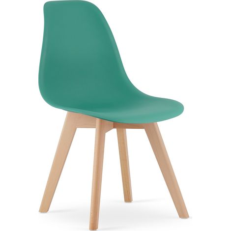 Sedia di design Kito verde con gambe in legno di faggio (1/5)