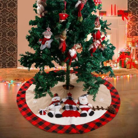 Tapis de sapin de Noël à carreaux rouges et noirs avec Père Noël et bonhomme de neige 2 Chris (1/5)
