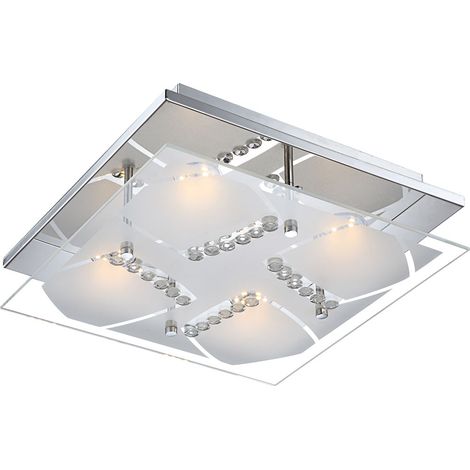 Plafonnier plafonnier lampe en cristal lampe de salon lampe de salon, cristaux de verre chromé clair, LED 4W 1600Lm blanc chaud, LxlxH 30x30x8,4cm (1/5)