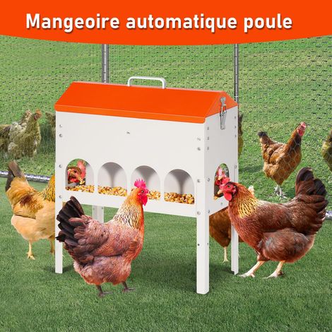 Mangeoire automatique pour poules en métal avec pieds réglables, distributeur de nourriture pour volaille grande capacité