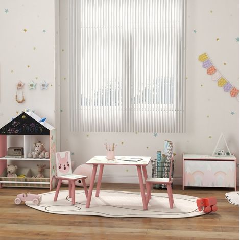 Conjunto mesa y sillas infantiles de pino, rosa, motivo animales, 3-8 años DESVIAE (1/5)