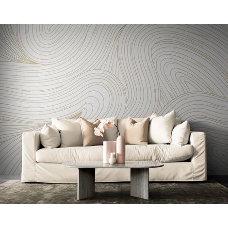 Papier Peint Abstrait - Lignes Dorées sur fond blanc - 150 x 250 cm (1/2)