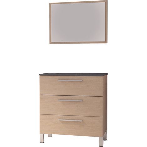 ONDEE ZEN - Meuble à poser PALLAS - 80cm - Chêne clair - Plan vasque noir - PEFC (1/2)
