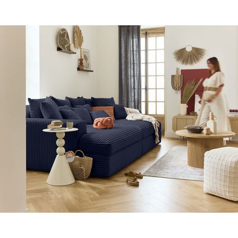 Lisa Design – Canapé droit 4 places avec double méridienne – Assise profonde en velours côtelé – Dimensions 272x165 cm – Confort optimal pour salon