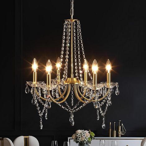 Lustre Cristal Chandelier Doré Lustre Salle à Manger Luminaires IntéRieur Convient Aux Salles à Manger, Salons, Couloirs Et Chambres à Coucher, L 51x H 58, Douille E14 (Ampoule Non Incluse) (1/5)