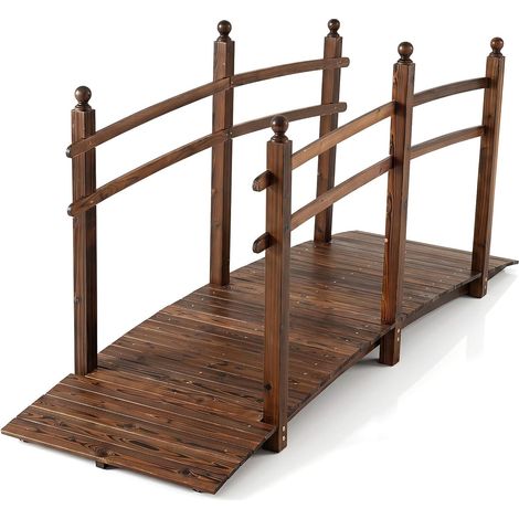 Pont de Jardin en Bois Carbonisé Arqué 230 cm Pont sur Étang avec Garde-Corps Latéraux Passerelle Décoration Jardin Cour, Charge Maximale 300kg