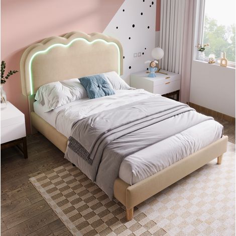 MEUBLIV Cadre de lit 90x190 cm beige – tête de lit LED réglable, sans matelas (1/5)