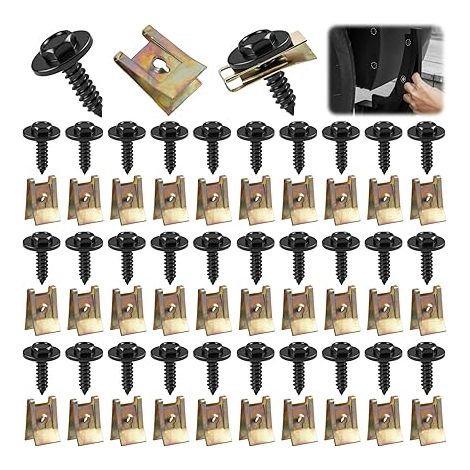 Kit de Fixation pour Voiture Vis Autoforeuses et Clips en U, Acier Manganèse, Carrosserie Portières Pare-chocs Garde-boues (1/5)