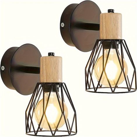 Applique Murale Interieur Vintage Industrielle Plafonnier Luminaire E27 en Métal Lampe Murale Industrielles Rétro éclairage Mural Noir Cuisine Salon ( 2 pcs) [Classe énergétique A]