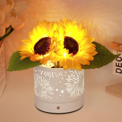 Sollbry Lampe tactile en forme de tournesol-Lampe de table sans fil rechargeable-3couleurs-Intensité variable en continu-Cadeau pour maman la Saint-Valentin (1/5)