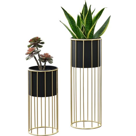 Blumentopfständer Mortsel 2er-Set Metall Schwarz-Goldfarben [en.casa] (1/5)
