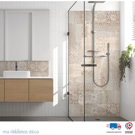Panneau de douche : Carrelage antique 2 - Couleur Beige clair - Alu composite - 90 - 245 (1/3)
