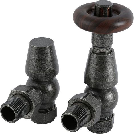 Milano Windsor Thermostatic Angled Radiator Valves Pair - Pewter