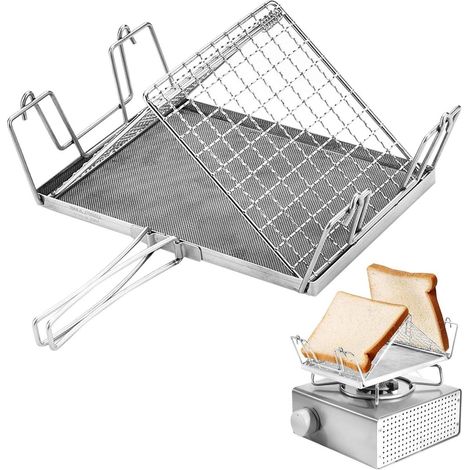 Grille-pain de camping pliable en acier inoxydable pour réchaud à gaz • Compact et pliable avec poignée (1/4)