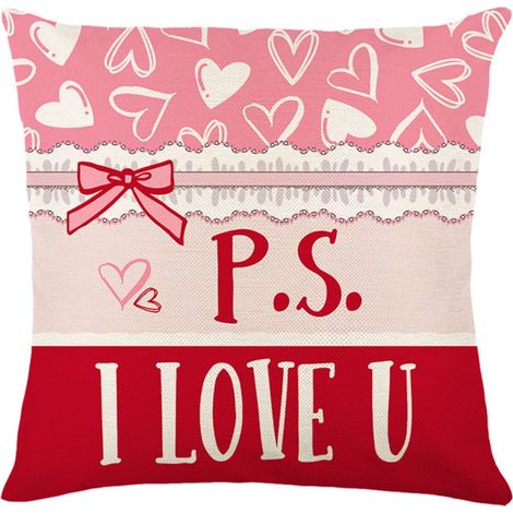Taie D'oreiller - Motif Coeur - Bordure Décorative - Accents Pois - Pour Canapé Salon Chambre - Taille Standard 45x45 cm - 1 Pièce (1/2)