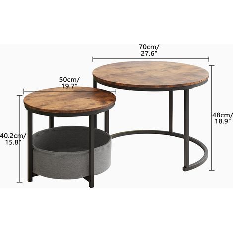 Lot de 2 tables basses rondes – style industriel, cadre métal, gigognes, poche de rangement – gain de place pour salon (1/5)