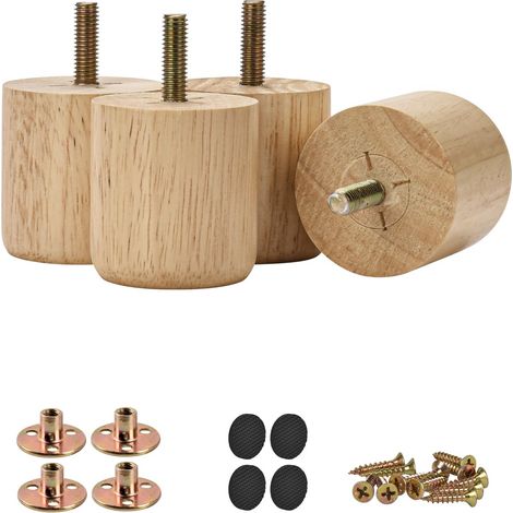 2 inch Pieds De Meuble en Bois Solide, 4 Pièces Pieds De Table Remplacement Rond Modernes avec boulons 5/16 inch (1/5)