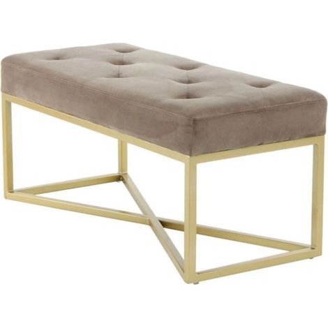 Banc Design Velours "Cameron" 90cm Taupe & Or