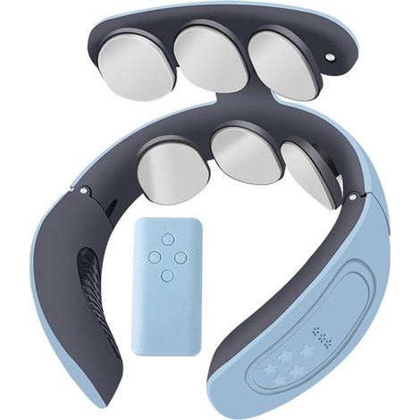 Elektrisches Nackenmassagegerät mit Impulsfunktion, intelligentes elektrisches Nackenmassagegerät, Unisex, Ganzkörpermassage, Fernbedienungsbedienung - blau. (1/5)