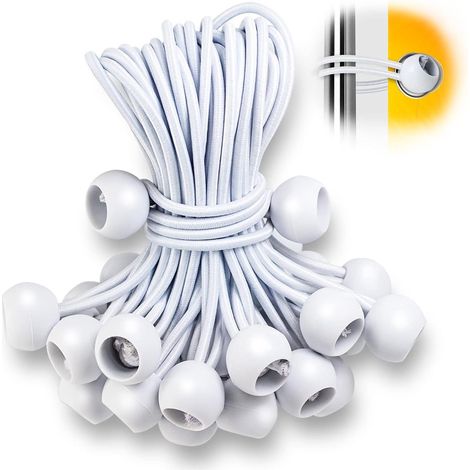 50 tendeurs de bâche avec boule, 15 cm Tendeur Elastique, pour Bannières, Bâches, Camping, Tentes (blanc) (1/5)