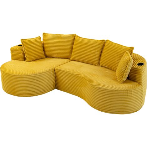 CHICFURN Divano 3 posti 250x152x82 cm in velluto a coste giallo con portabicchieri (1/5)