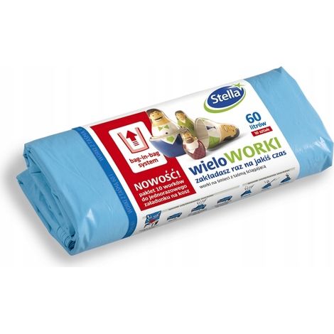 Sacs poubelle multi-usages 60 l avec cordon de serrage, bleus, 10 pièces.