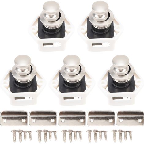 Verrou Bouton-Poussoir Élégant RV Keyless pour Portes Cabinet Motorhome Yacht Blanc Ni (Lot 5, Zinc+ABS, 14-18mm) (1/5)