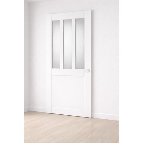Porte Coulissante Atelier Blanc Vitre Depoli H204 X L73 Cm, Coquilles Blanc Gd Menuiseries